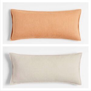 Crate and Barrel set of 2 reversible pillow covers Laundered Linen 36" x 16"